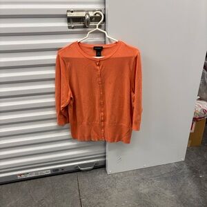 Lane Bryant Bold Orange Button Up Cardigan Sweater 3/4 Sleeves Ribbed 18/20